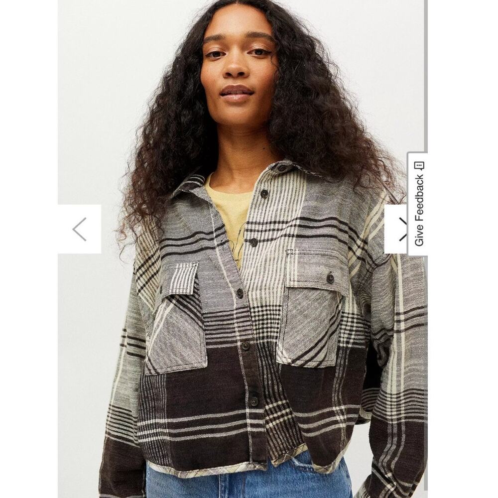 BDG Urban Outfitters Caleb Black & White Cropped Flannel Shirt SZ Large